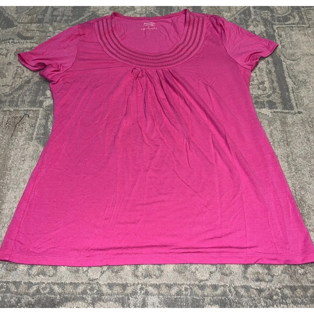 Dressbarn Shirt Womens Sz Large Pink Short Sleeve Shirt Rayon Blend